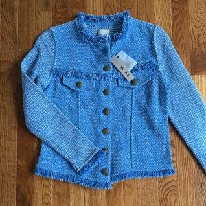 NIC+ZOE Bright Blue Tweed Fringe Jacket size XS NWT